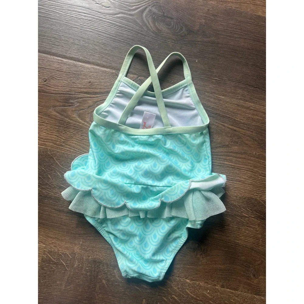 Cat & Jack Girls Aqua‎ Blue Mermaid Scale Ruffle One Piece Swimsuit 4T